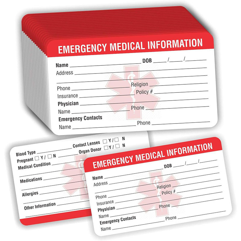 厂家直销红色医疗信息证件卡紧急医疗联系人详细信息证件卡片批发