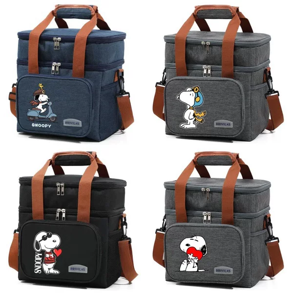 Snoopy Cartoon Print New Double-Layer Lunch Bag Insulated Bag Ice Bag Picnic Insulated Bag