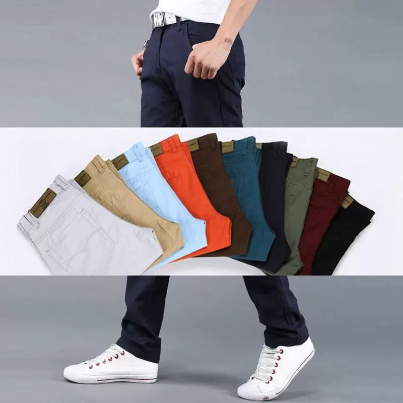 [Кросс-граничные мужские повседневные брюки slim хаки брюки мужские прямые]