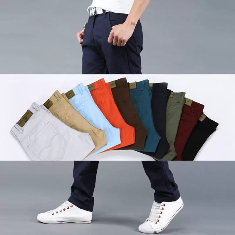 [Кросс-граничные мужские повседневные брюки slim хаки брюки мужские прямые]