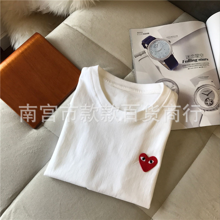 右肩半袖Tシャツ 男女兼用 丸首 夏 刺繍 ラブ トレンド ブランド 純綿 五分袖