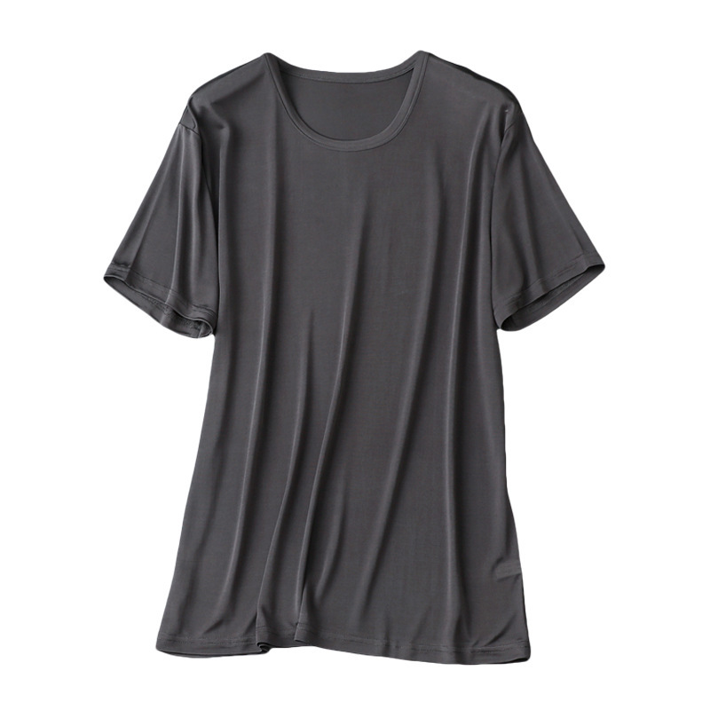 Summer High-grade Knitted Silk Men's Short-sleeved T-shirt Solid Color Breathable Mulberry Silk Round Neck Loose Large Size Undershirt for Men