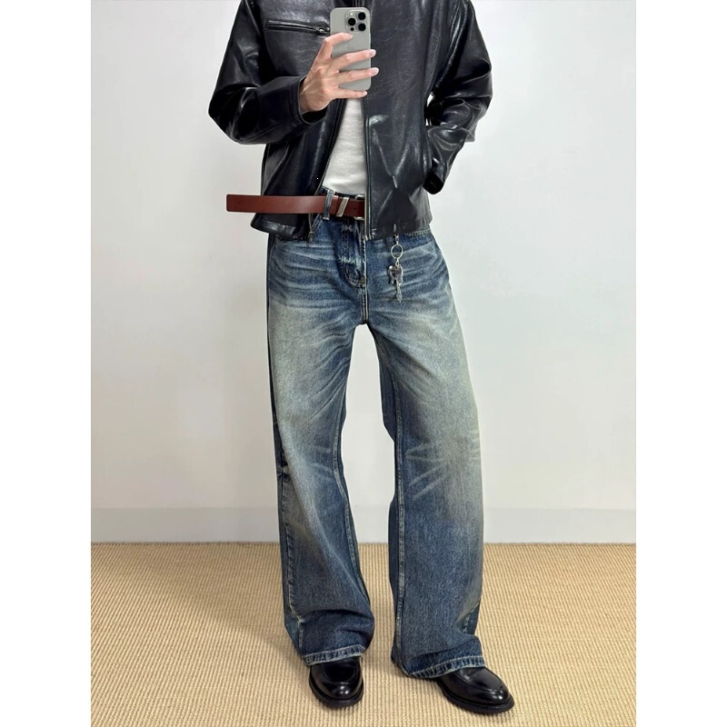 2026 Trend Deep Sea Blue Loose Straight-Leg Jeans with 3D Cat Whiskers and Honeycomb Design Versatile 2026 Trend Deep Sea Blue Loose Straight-Leg Jeans with 3D Cat Whiskers and Honeycomb Design Versatile