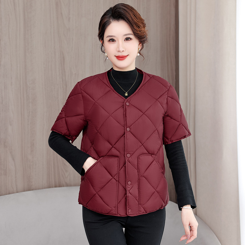 Winter Half-Sleeved down Cotton Vest for Women, Thickeneded Waistcoat with Inner Lining, Warm Vest for Middle-Aged and Elderly Mothers to Wear Vest
