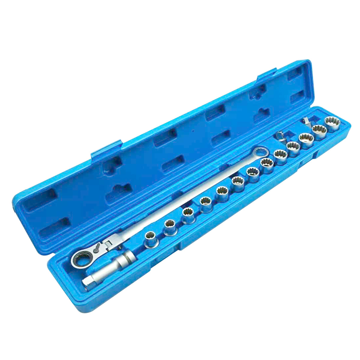 17-Piece Set of Multi-Functional Ratchet Sockets with Toothed Core Sockets, 12-Point Perforated Socket Removal Tool