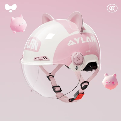Motosiklet kaskı (dəbilqə) 666, Large Floral Design for Women - peach-blossom-pink-cat-ear-hd-short-lens-3c-new-national-standard-class-a-one-size
