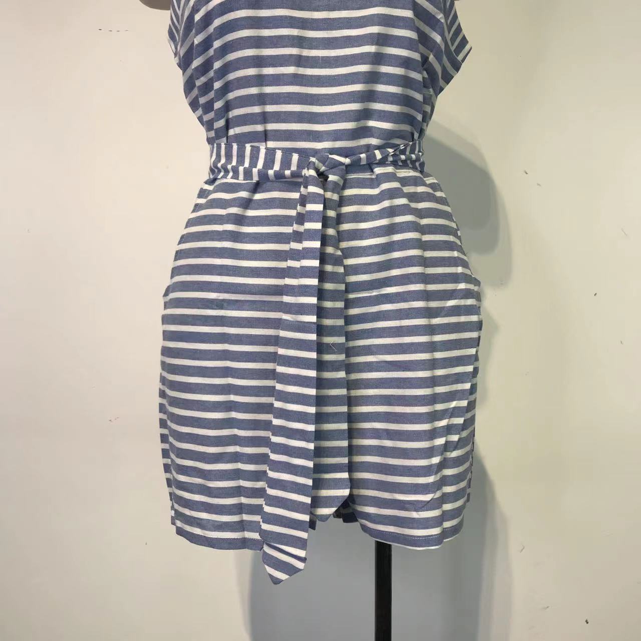Jumpsuit Striped Strapless round Neck Zipper Casual Pants Summer