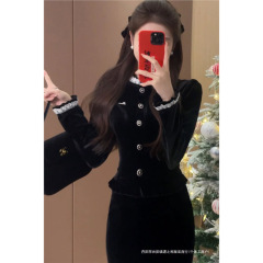 早秋感小香风套装女2025秋季韩版拼接丝绒衬衫+休闲裤两件套