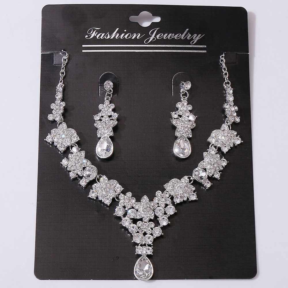 Bridal Water Droplets Flower Alloy Inlay Rhinestones Earrings Necklace display picture 7