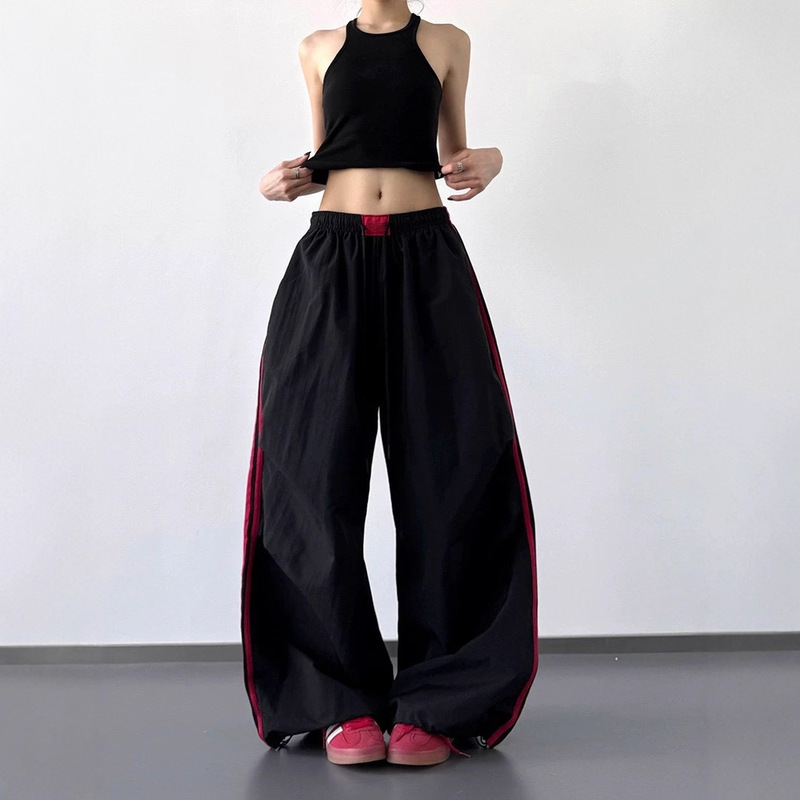 Ice Silk Quick-Dry Striped Paratrooper Cargo Pants Men's Hip-Hop American Style Pants with a Sense of Design Pleated Wide-Leg Pants Ice Silk Quick-Dry Striped Paratrooper Cargo Pants Men's Hip-Hop American Style Pants with a Sense of Design Pleated Wide-Leg Pants