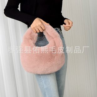 Wholesale simple autumn and winter imitation rex rabbit fur underarm dumpling bag women's bag fashion portable large capacity messenger bag plush bag