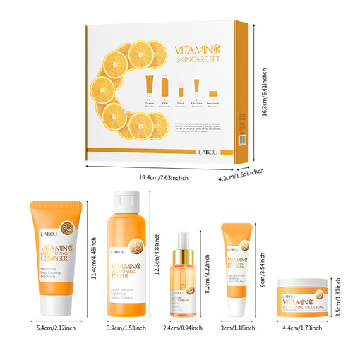 Cross-border new product Laiko Vitamin C Set 5-piece set Cleansing Brightening Water Essence Eye Cream Essence Cream Manufacturer Wholesale