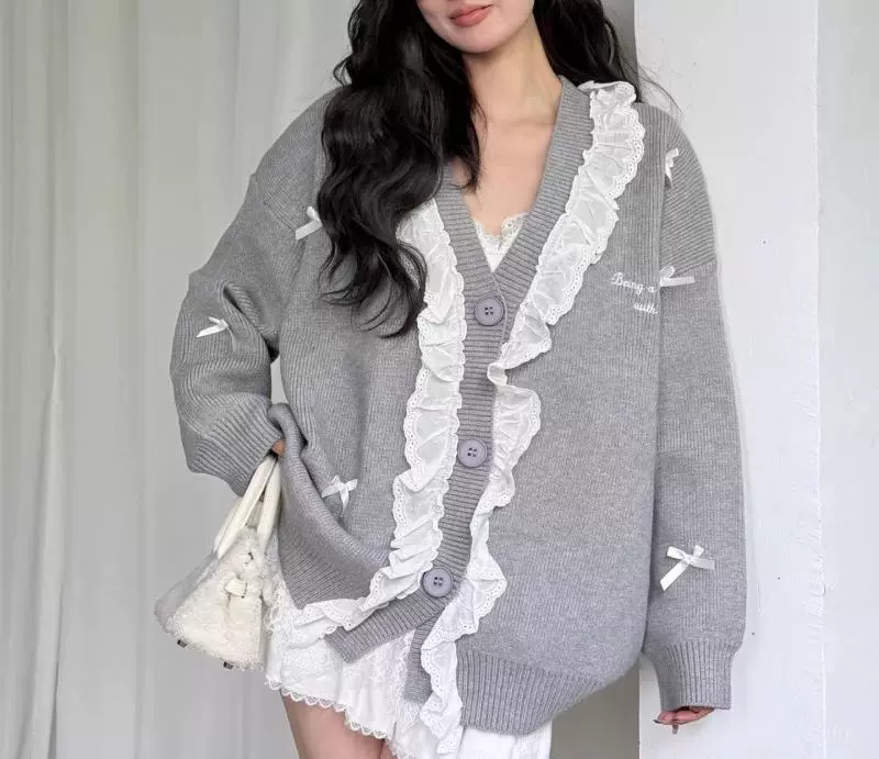 Милый вязаный кружевной осенний кардиган, свитер, куртка