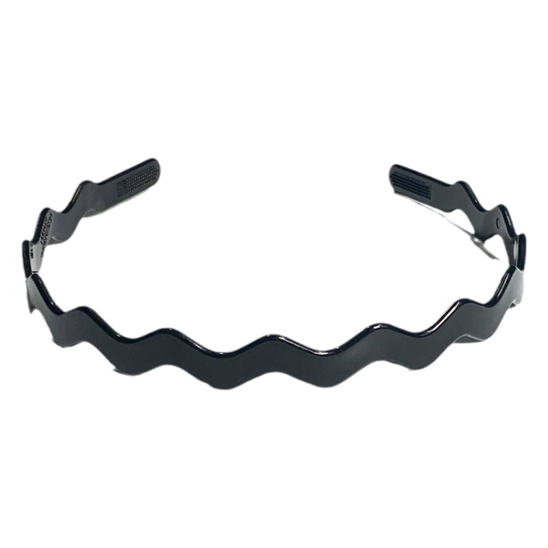Alrededor de 1cm de ancho Internet Celebrity Wave diadema lavado de cara pelo presionando diadema hombres y mujeres de color sólido negro dentado antideslizante accesorios para el cabello tocado image 1