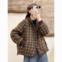 剪标商场专柜撤回复古格子连帽棉服外套女冬妈妈显瘦轻薄保暖棉衣