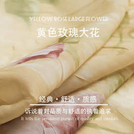 垂感半透 复古黄色玫瑰大花印花褶皱欧根纱布料 汉服背景面料B