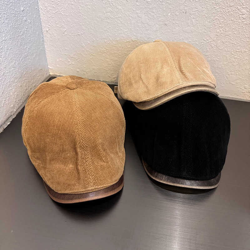 Hong Kong estilo de calles retro clásico sólido sombrero hacia adelante para hombres y mujeres invierno de otoño y boina de terciopelo versátil muestra cara pequeña