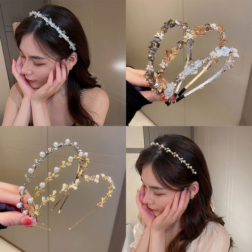 Internet celebrity new diamond-encrusted pearl bow flower headband  new versatile hairpin small fresh hair accessories for women