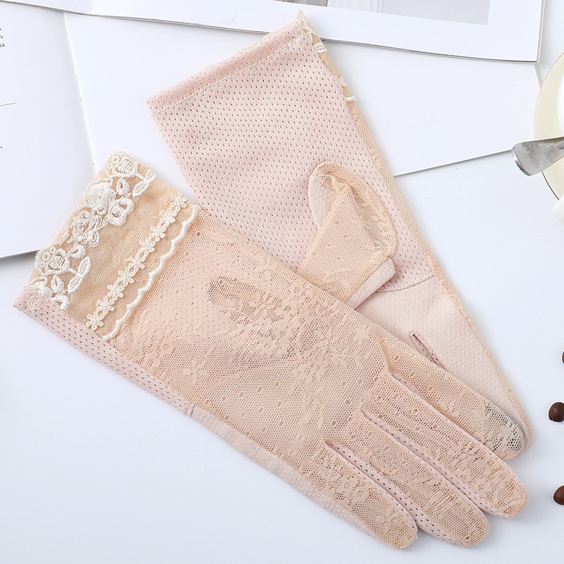 Guantes de protección solar de primavera y verano guantes de pantalla táctil de encaje conducción de las mujeres transpirable al aire libre protección solar guantes de equitación