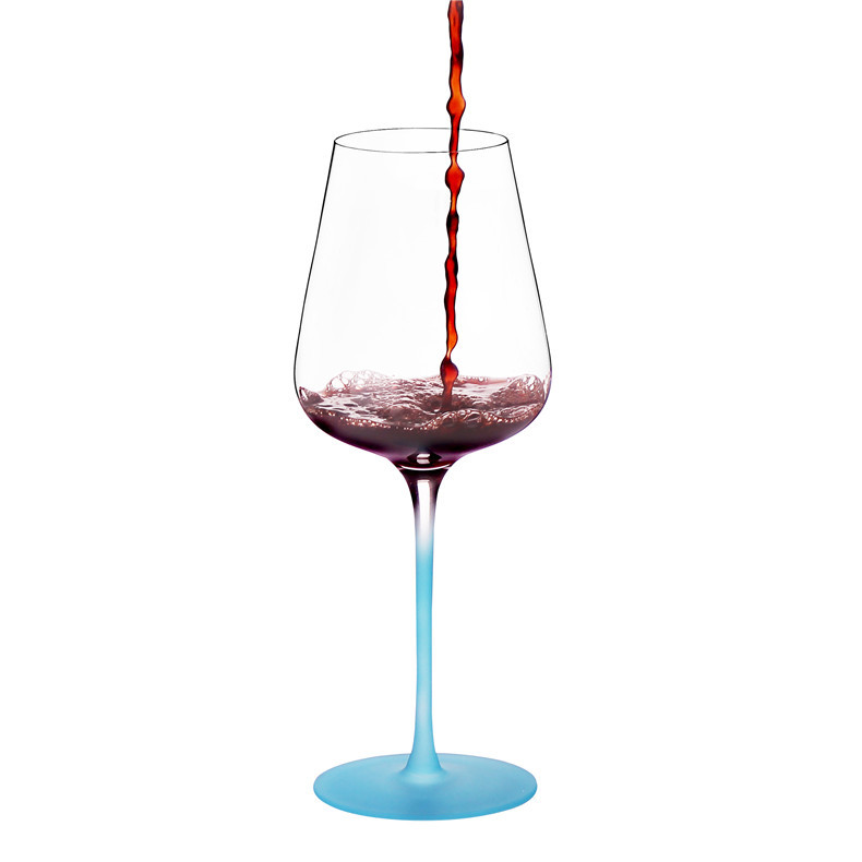 海蓝色轻奢水晶杯650ml玻璃高脚杯红酒杯波尔多杯葡萄酒杯彩杆杯