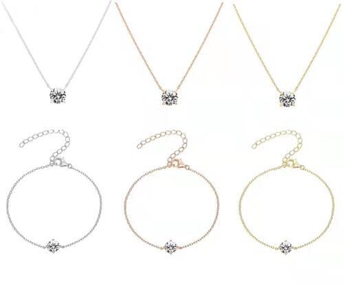 18k gold plated white high carbon diamond classic four-claw 2 carat simulated diamond women's fresh and simple clavicle chain pendant necklace