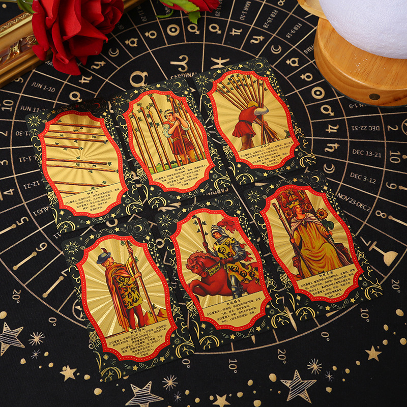 批发亚马逊爆款塔罗牌正版全套金箔tarot防水PET桌游塔罗牌礼盒|undefined