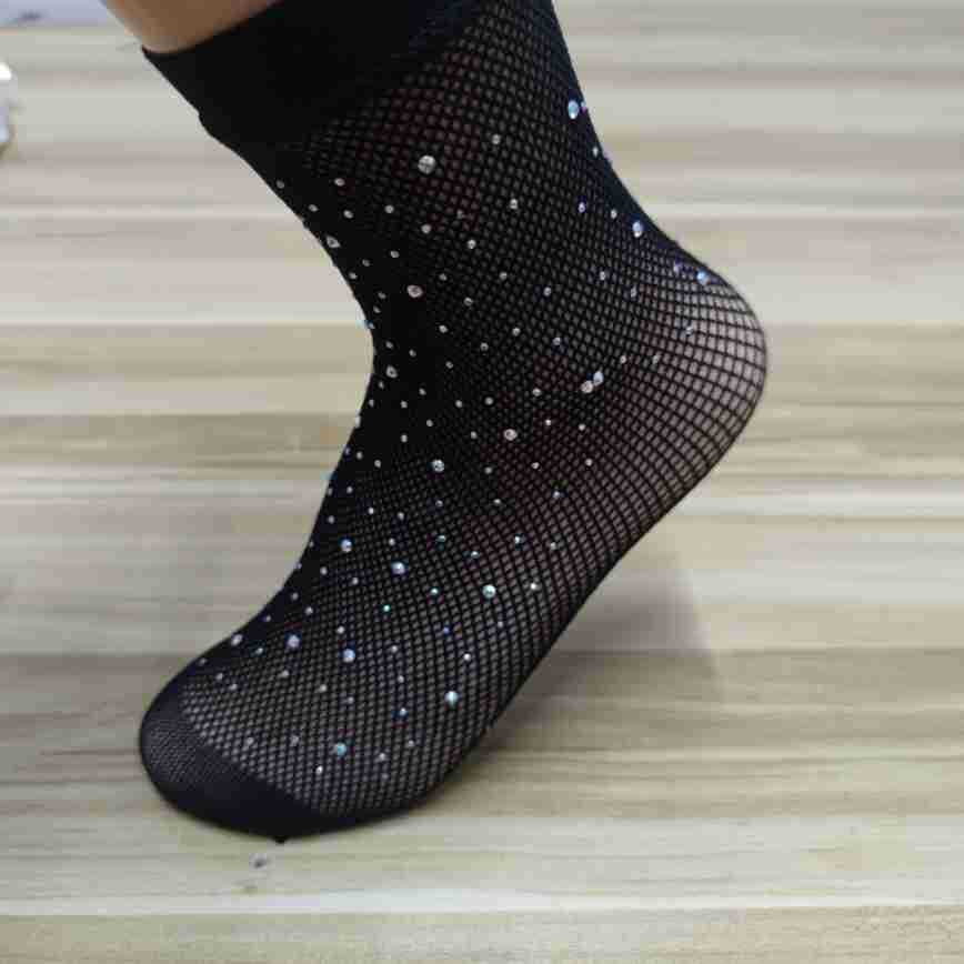 New rhinestone net stockings women's socks with diamond stockings European and American black women's socks