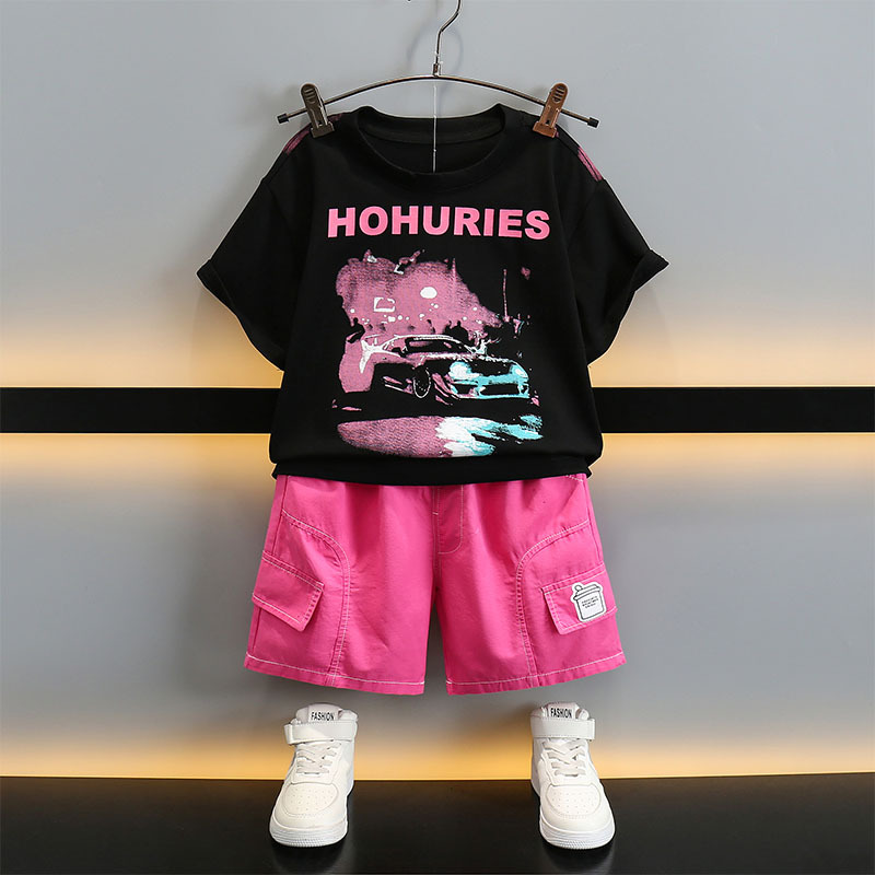 5714 Traje de camiseta con letras para niños 2025 Nuevo estilo Ropa de verano para niños Traje de dos piezas de manga corta de verano para bebés