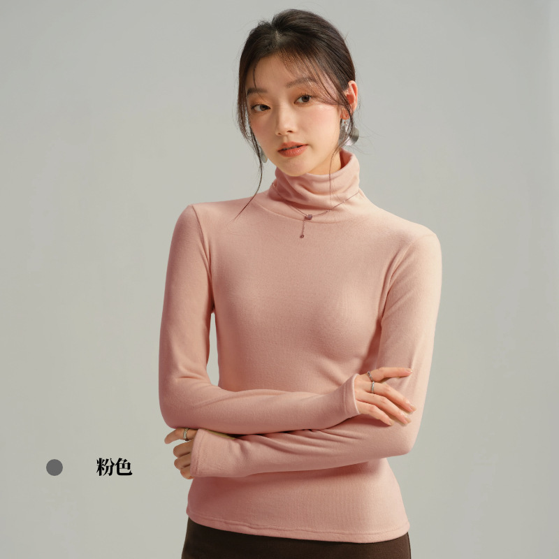 德绒纯色堆堆高领打底衫女内搭加绒加厚秋冬季长袖打底衣紧身t恤|undefined