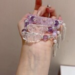 原创新品紫锂辉水晶手链搭配白水晶九尾狐牌水晶饰品