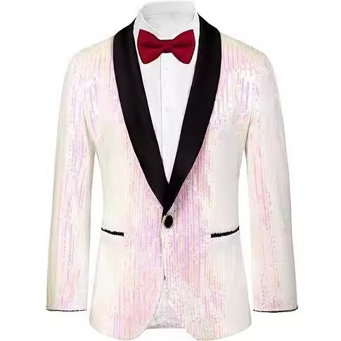 Abbigliamento maschile Blazer con paillettes lucide da uomo Blazer con bottone singolo Blazer formale per feste, cene e balli_voghion.com