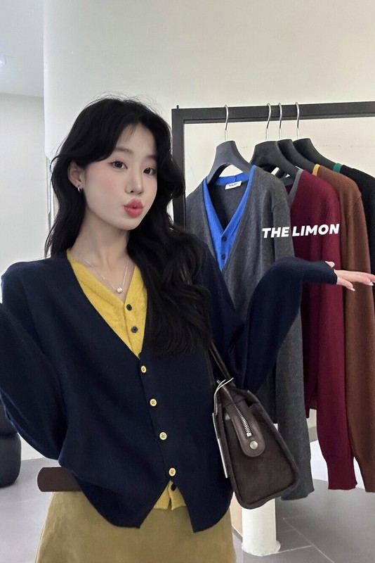 thelimon柠檬绿茶2025秋季新款设计感拼接假两件针织衫女毛衣外套|undefined