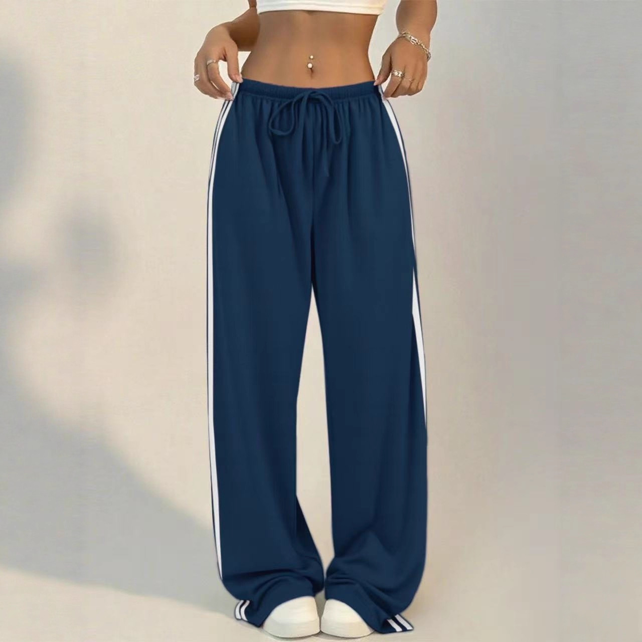 High-Waisted Wide-Leg Lounge Pants – Side Stripe Detail, Breathable & Flowy (S-XL, 7 Colors)_voghion.com