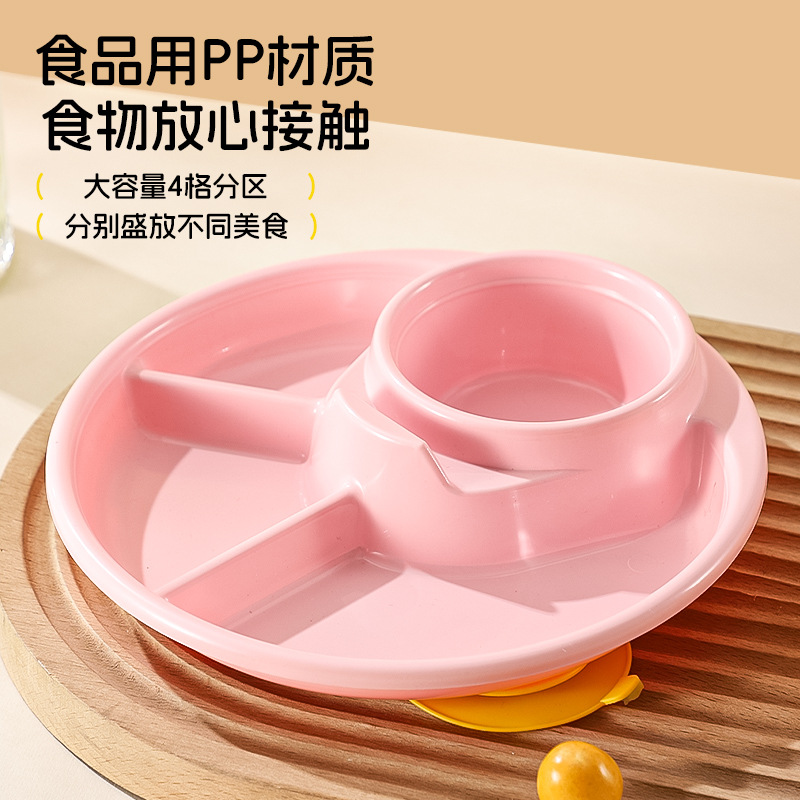 Plato de separación de plástico de paja de trigo, plato de comedor de reducción de grasa doméstico para niños con cubiertos para picnic, placa de alimentación saludable a prueba de caídas