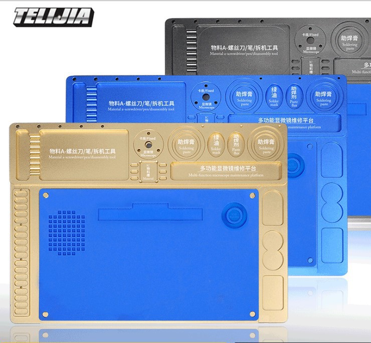 显微镜底座平台 铝合金维修垫 耐高温硅胶垫 精密电子手机维修台