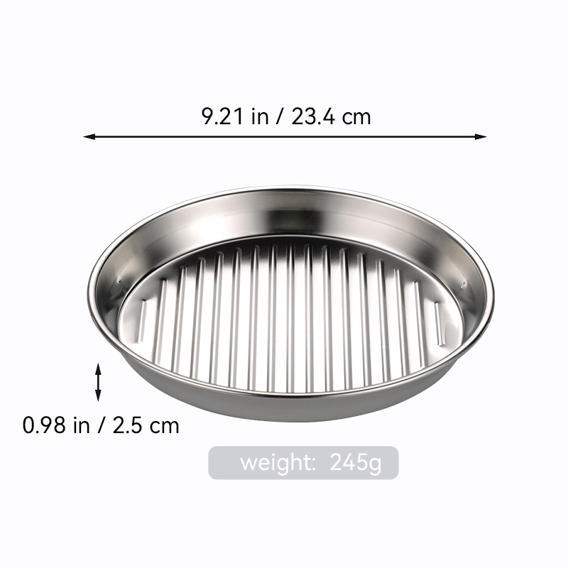 Bandeja redonda de barbacoa de acero inoxidable transfronteriza bandeja de mariscos de doble oreja dorada bandeja de filete bandeja de aperitivos filtrada bandeja de patatas fritas