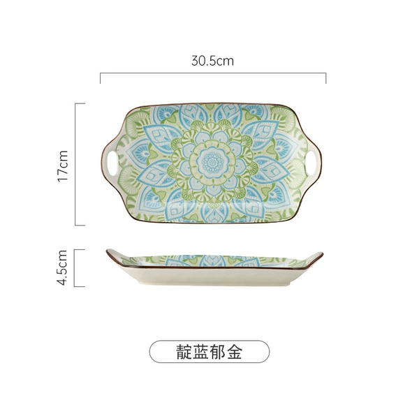 Double-eared rectangular fish plate indigo tuft