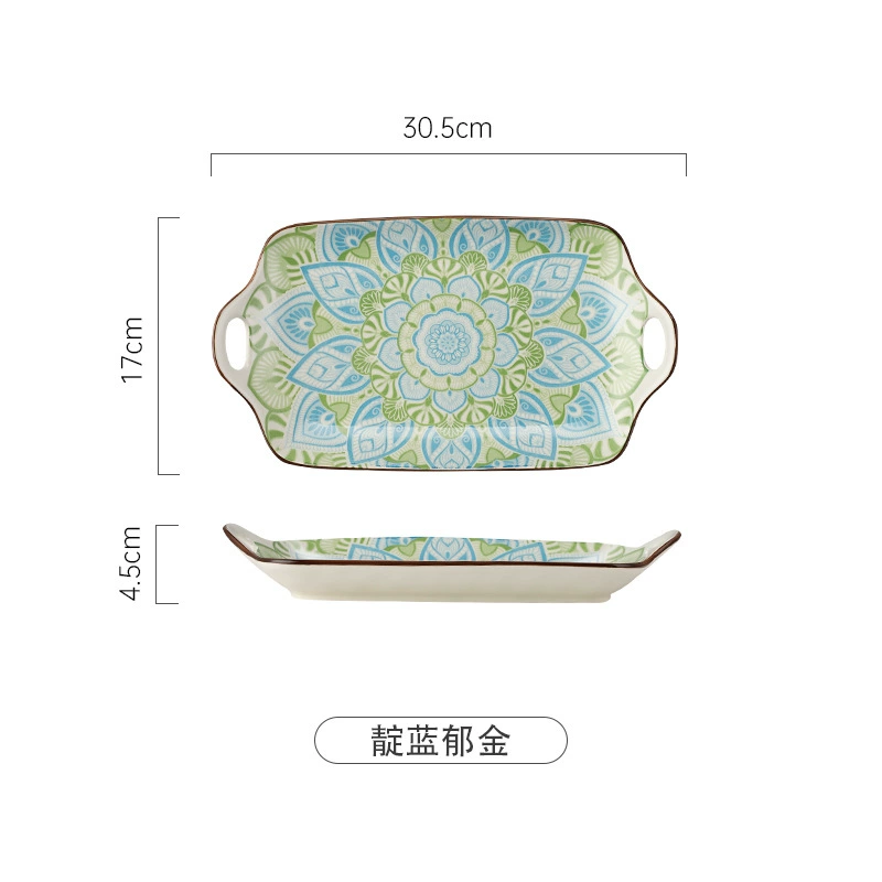 Rectangular big Japanese ceramic tableware for home use, boho style