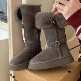 小个子高筒灰色雪地靴女2025冬新款东北加绒保暖两穿厚底长筒棉鞋