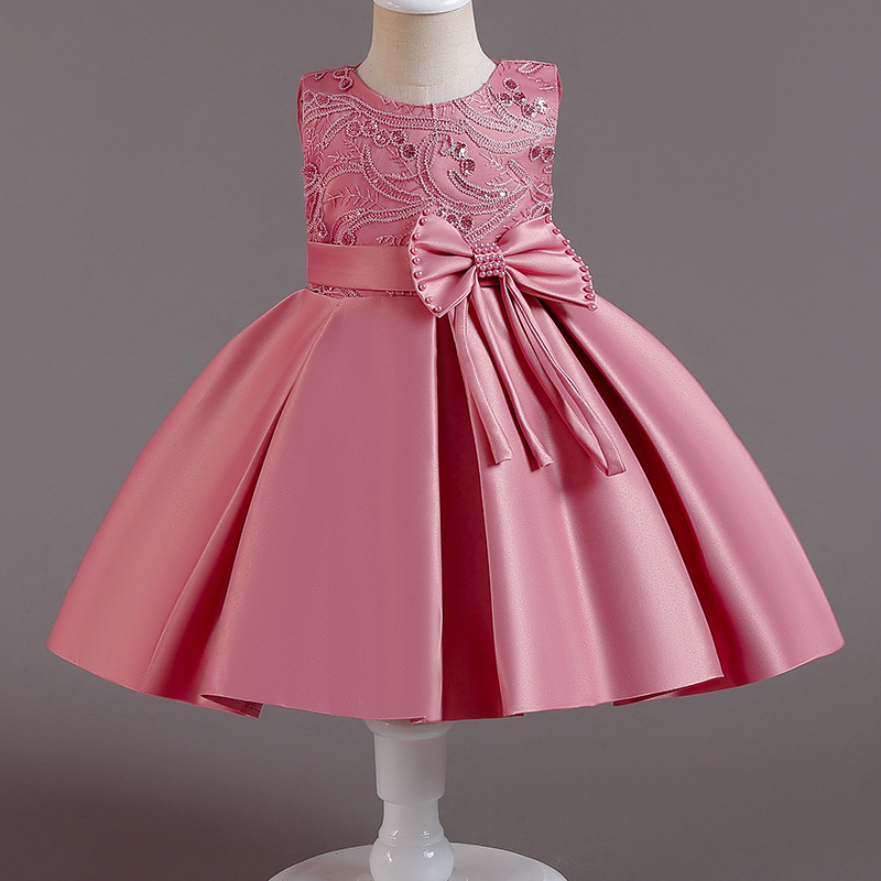 Cross-border girls' dress satin princess dress sleeveless three-dimensional bow dress-year-old party costume wholesale