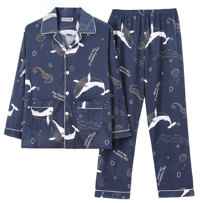 Pijamas de primavera y otoño de algodón de manga larga para hombres pijamas de otoño e invierno para hombres jóvenes de mediana edad delgada día de verano traje de uso doméstico