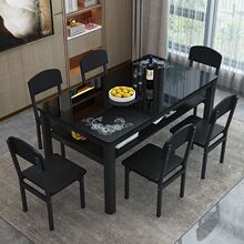 双层长方形吃饭桌小户型家用餐桌椅组合钢化玻璃简约小桌子外贸厂