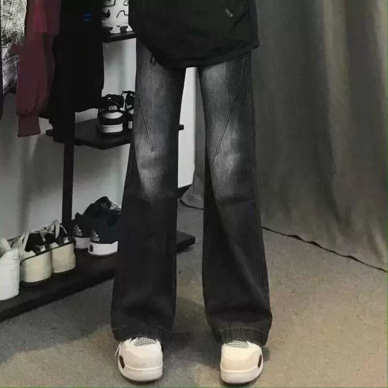 美式做旧水洗复古显高显瘦牛仔裤男生高级感宽松休闲百搭微喇长裤