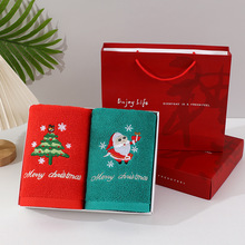 圣诞毛巾礼盒装定制纯棉圣诞老人刺绣厨房毛巾万圣节外贸礼品毛巾