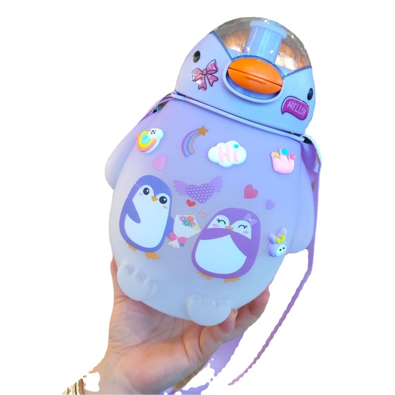 Creativo lindo pollo paja taza de plástico gradiente color helado gran capacidad botella agua portátil crossbody Correa