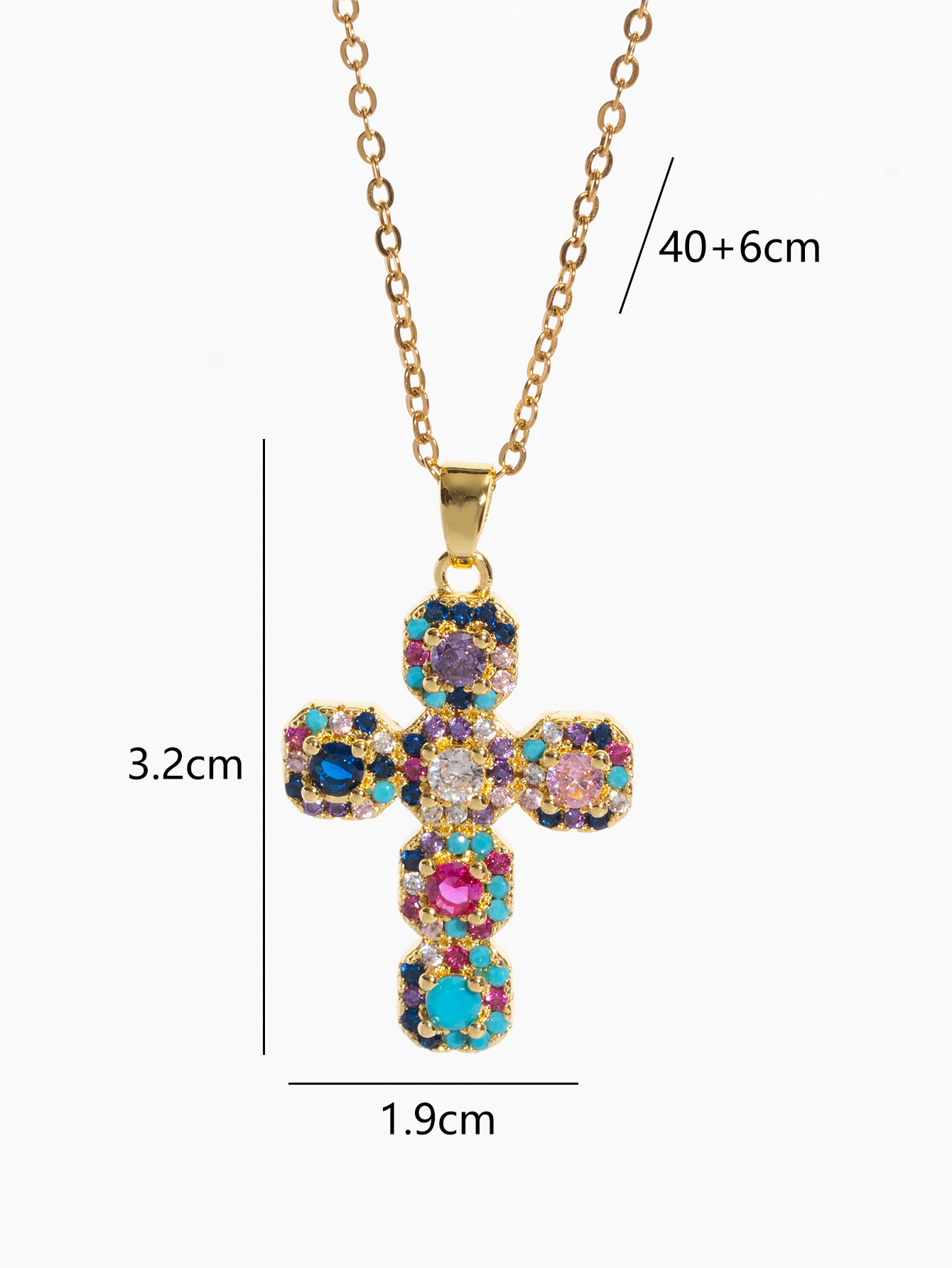 Plating Design Copper Plating Cross Zircon Pendant Necklace