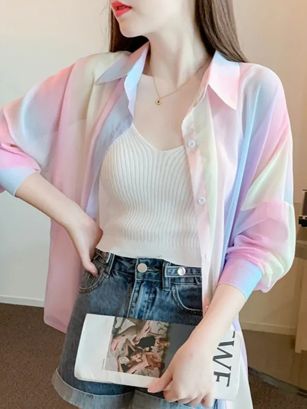 女性の日焼け止めシャツ女性の夏 2025 新しい夏のアイスシルク日焼け止め服女性の薄い空調カバートップ|undefined