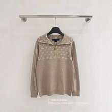 南油直供高定款L家25秋冬新款字母提花半拉链套头针织衫男女同款