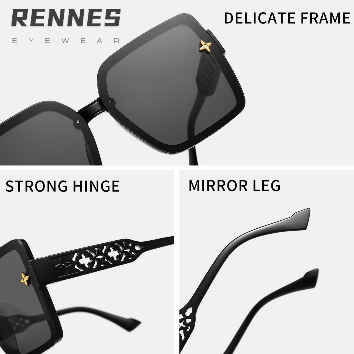 Nuevo estilo coreano elegante marco trébol hueco-fuera de oro beige uñas moda personalidad moda desgaste esencial luz lujo gafas de sol