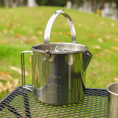 Outdoor stainless steel kettle 1.2L mountaineering camping teapot portable hanging pot cooker coffee pot picnic pot wholesale